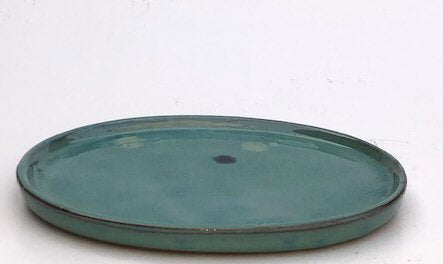 Green Ceramic Humidity / Drip Tray - Oval 9.75" x 9.75" x 0.5"OD 9.0" x 7.0" x .25" ID - Culture Kraze Marketplace.com