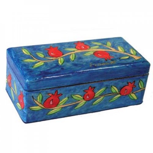 Yair Emanuel Hand Painted Travel Shabbat Candlesticks in Wood Box - Pomegranates - Culture Kraze Marketplace.com