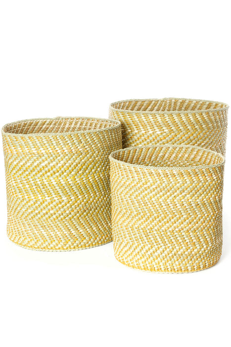 Yellow & Natural Maila Milulu Reed Baskets - Culture Kraze Marketplace.com