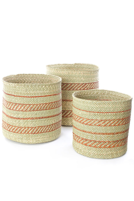 Traditional Iringa Baskets with Rust Red Accents - Culture Kraze Marketplace.com