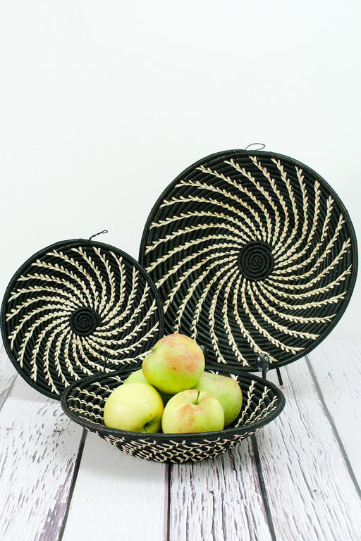 Black Ugandan Sata Baskets with Cream Spirals - Culture Kraze Marketplace.com